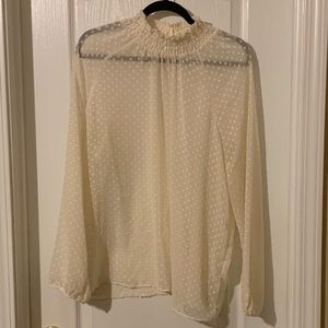Polkadot style sheer off white top